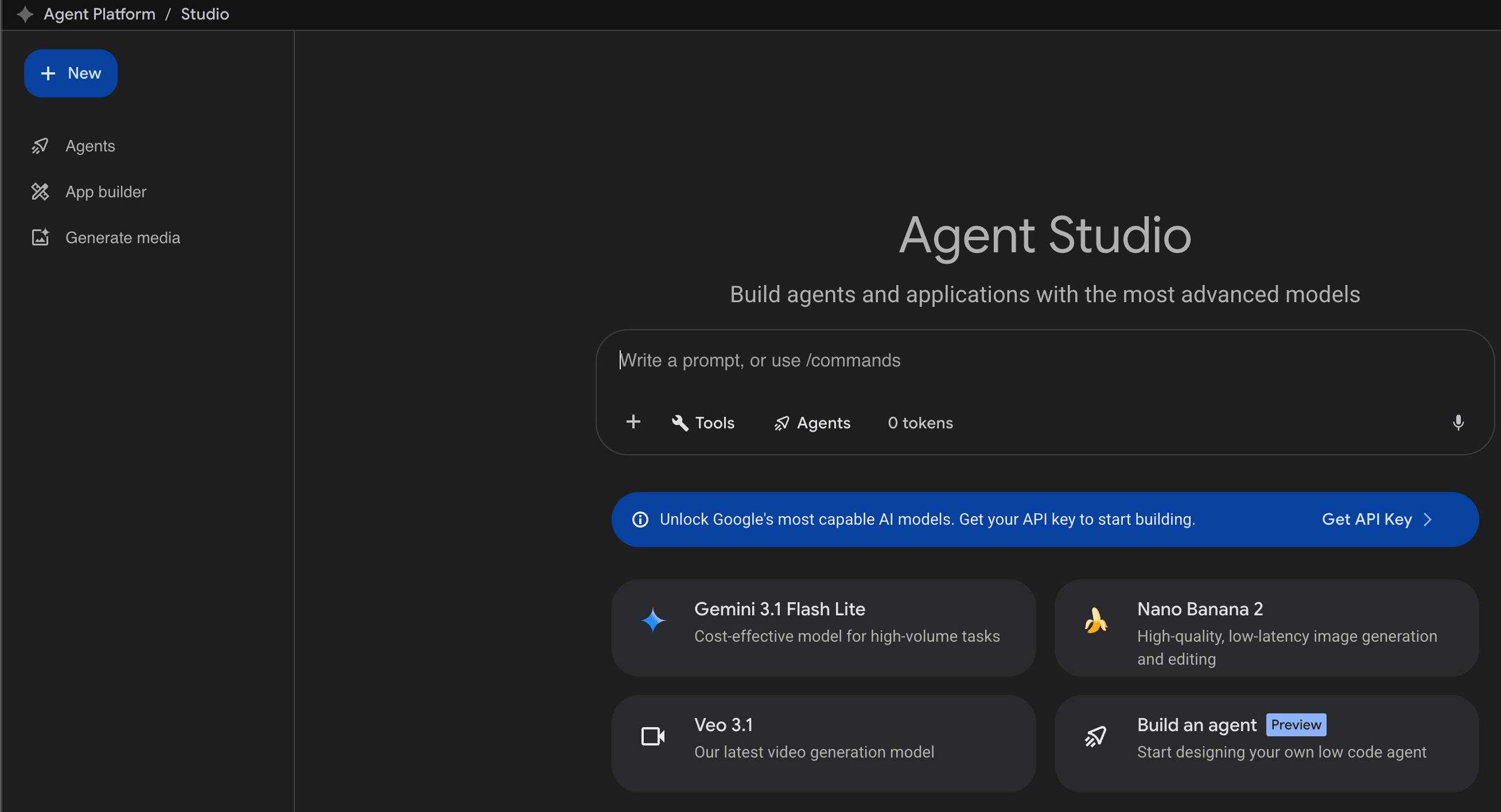Screenshot of the Gemini Enterprise Agent Studio console showing the agent build and deployment interface in light mode.